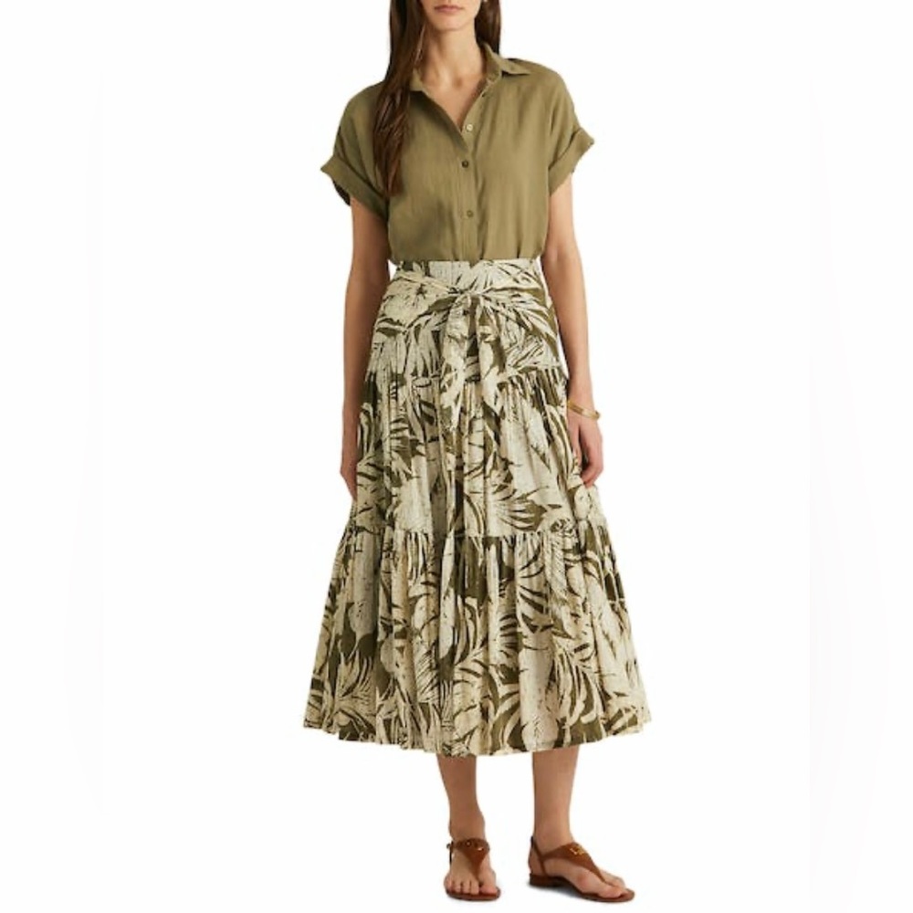 Lauren Ralph Lauren Palm Leaf-Print Cotton Voile Skirt